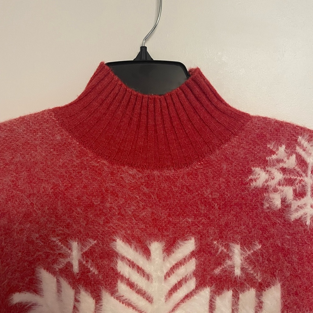 Cabincore Winter Red Snowflake Turtleneck Sweater Soft Cozy Size S/M Oversized - Picture 3 of 8